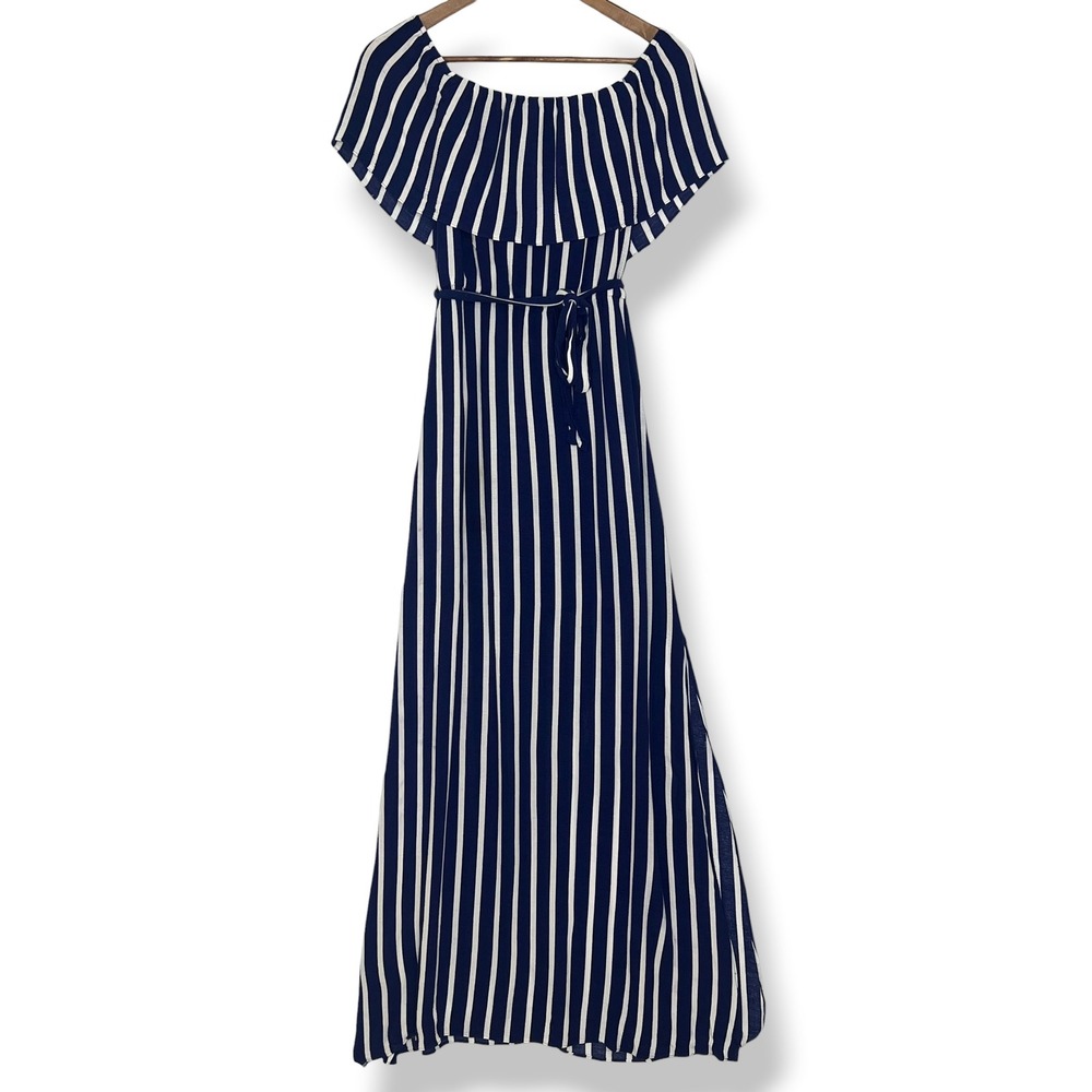 Alice + Olivia Maxi Dress 2 Grazi Blue White Striped Off Shoulder Nautical
